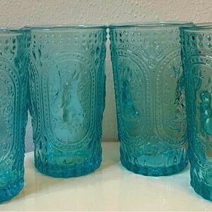 Set of 4 Embossed Blue Easter Glass Tumblers